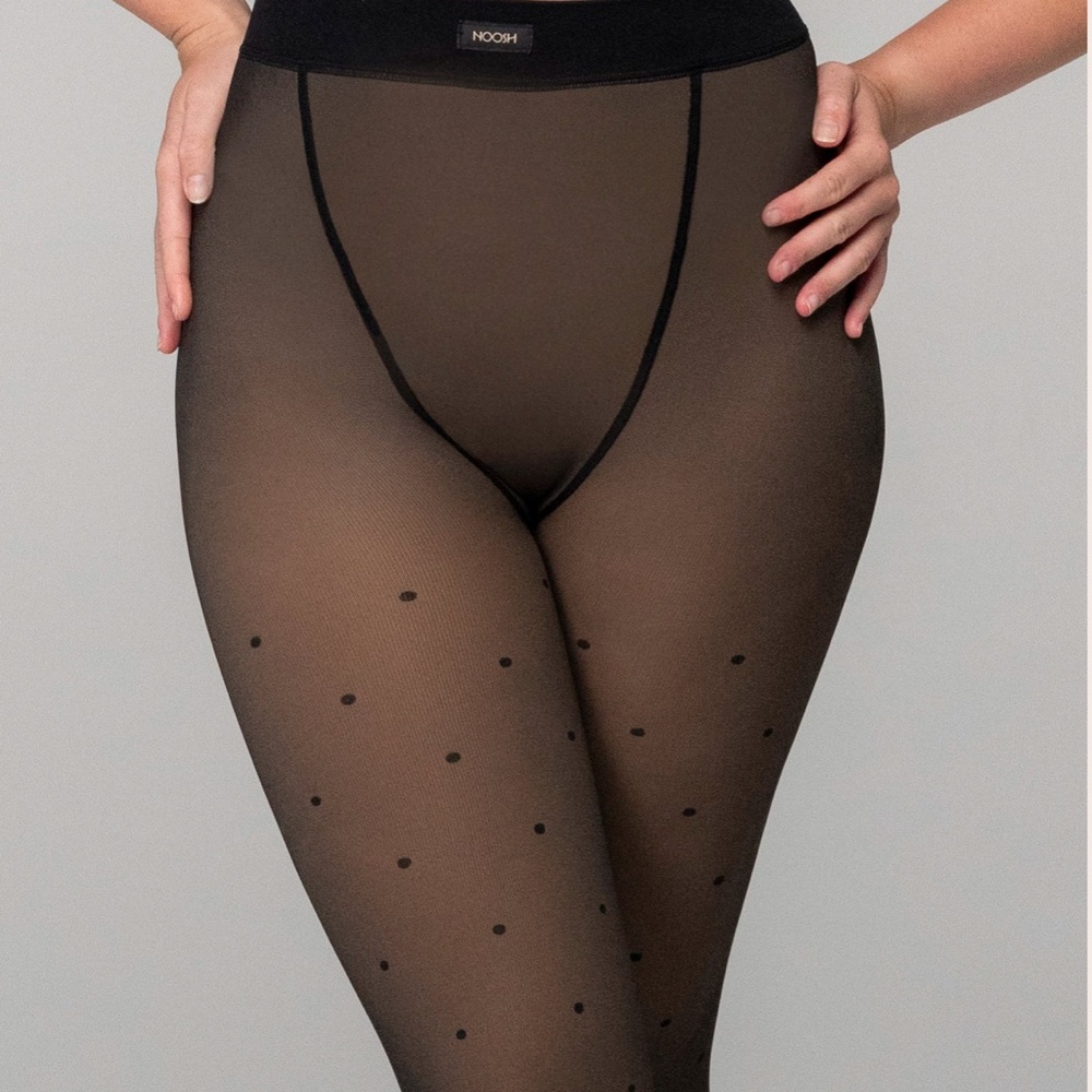 Noosh Fleece lined Black Sheer Polka Dot Tights